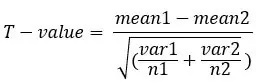 فرمول آزمون تی واریانس نابرابر