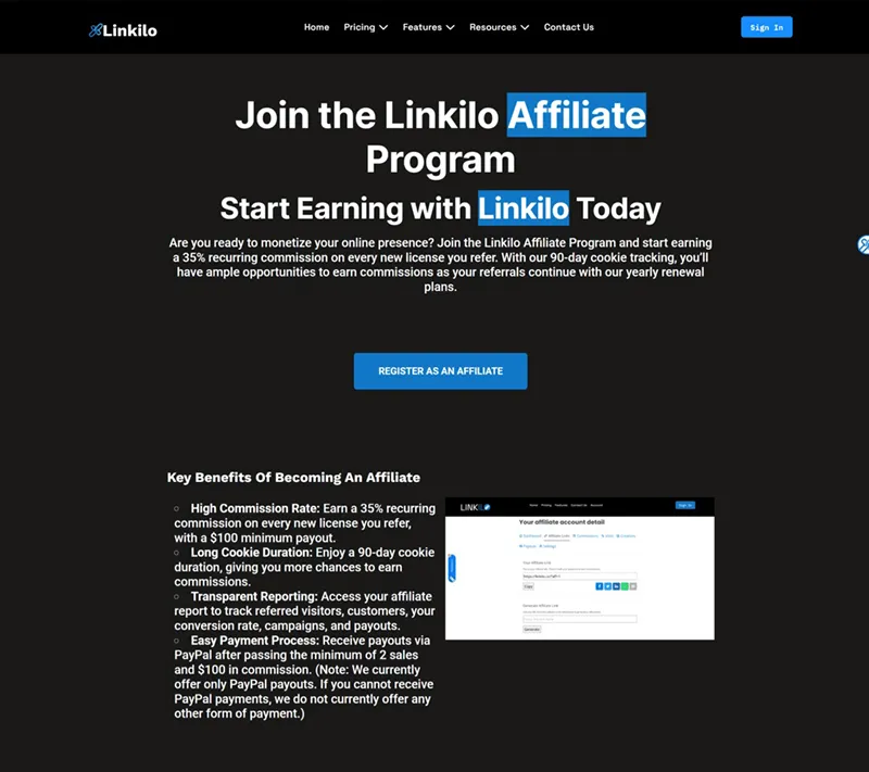 برنامه همکاری در فروش Linkilo