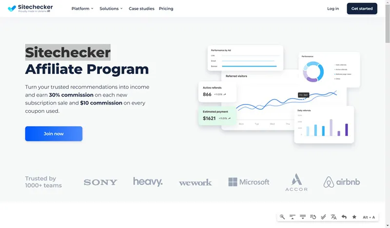 برنامه همکاری در فروش Sitechecker