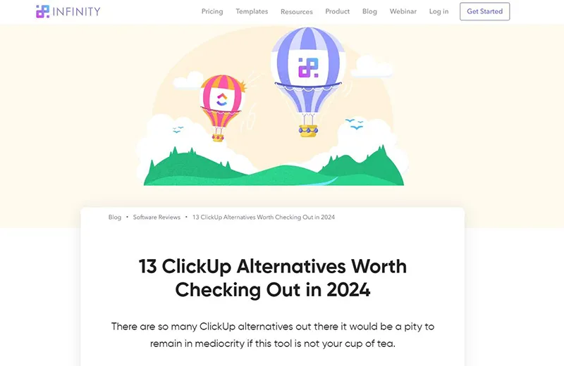 پست وبلاگ Infinity با عنوان «۱۳ جایگزین برتر برای ClickUp که در سال ۲۰۲۴ باید بررسی کنید» یک مثال عالی است