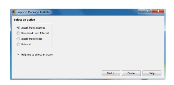 انتخاب گزینه Internet Install from در متلب