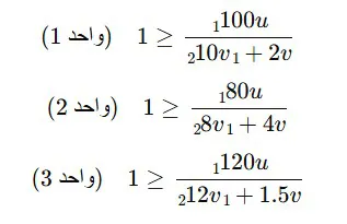 محدودیت بهره وری برای واحد ۱و 2 و 3 (برای واحد ۱؛ نسبت خروجی به ورودی نباید بیشتر از ۱ شود، برای واحد ۲؛ مقایسه عملکرد نسبی با سایر واحد ها، برای واحد ۳؛ مقایسه عملکرد واحد با سایر واحد ها در چارچوب DEA)