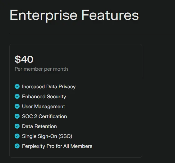 هزینه نسخه برنامه سازمانی perplexity